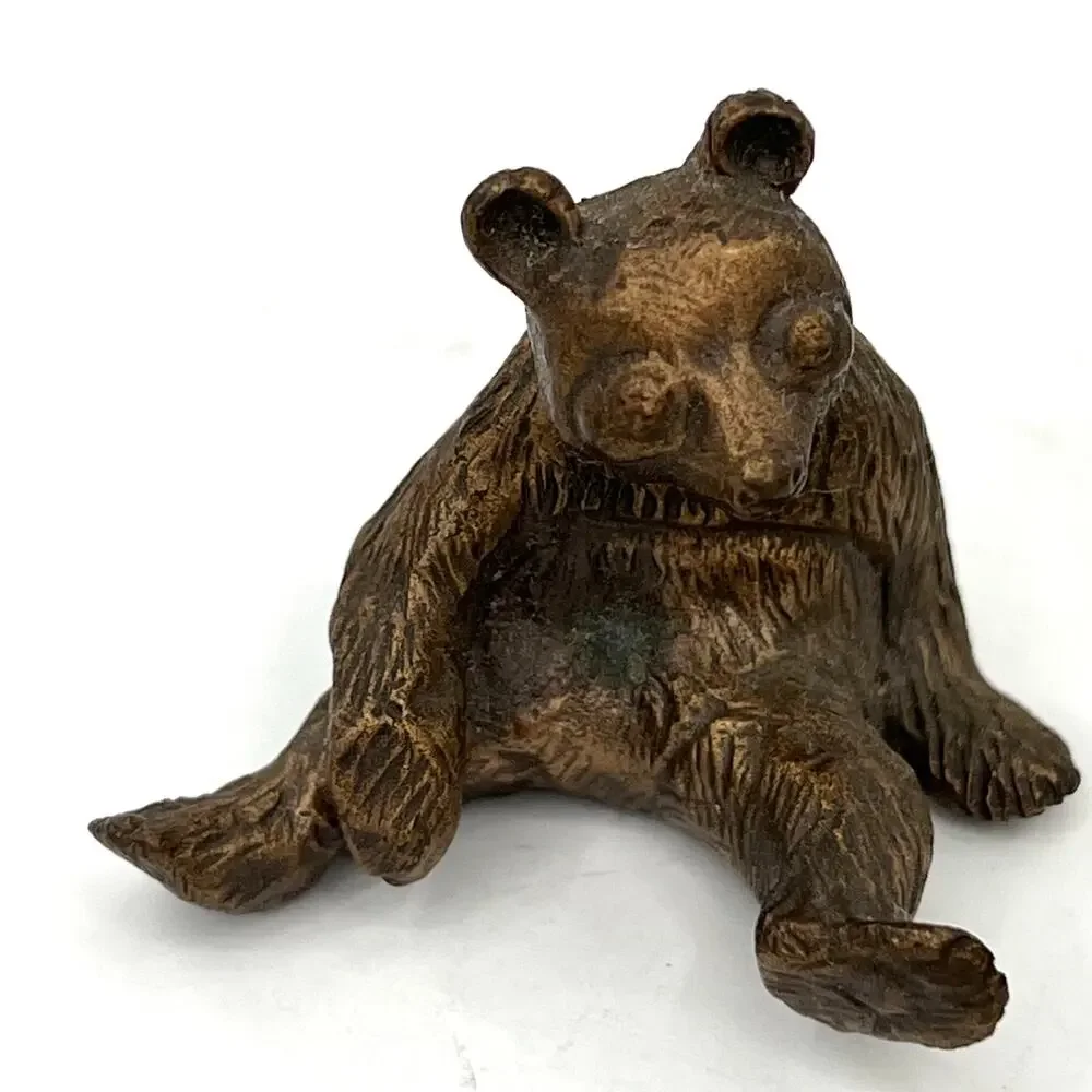 Solid brass miniature bear mouse ring holder and frog - Picture 3 of 6